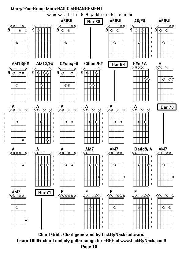 Chord Grids Chart of chord melody fingerstyle guitar song-Marry You-Bruno Mars-BASIC ARRANGEMENT,generated by LickByNeck software.